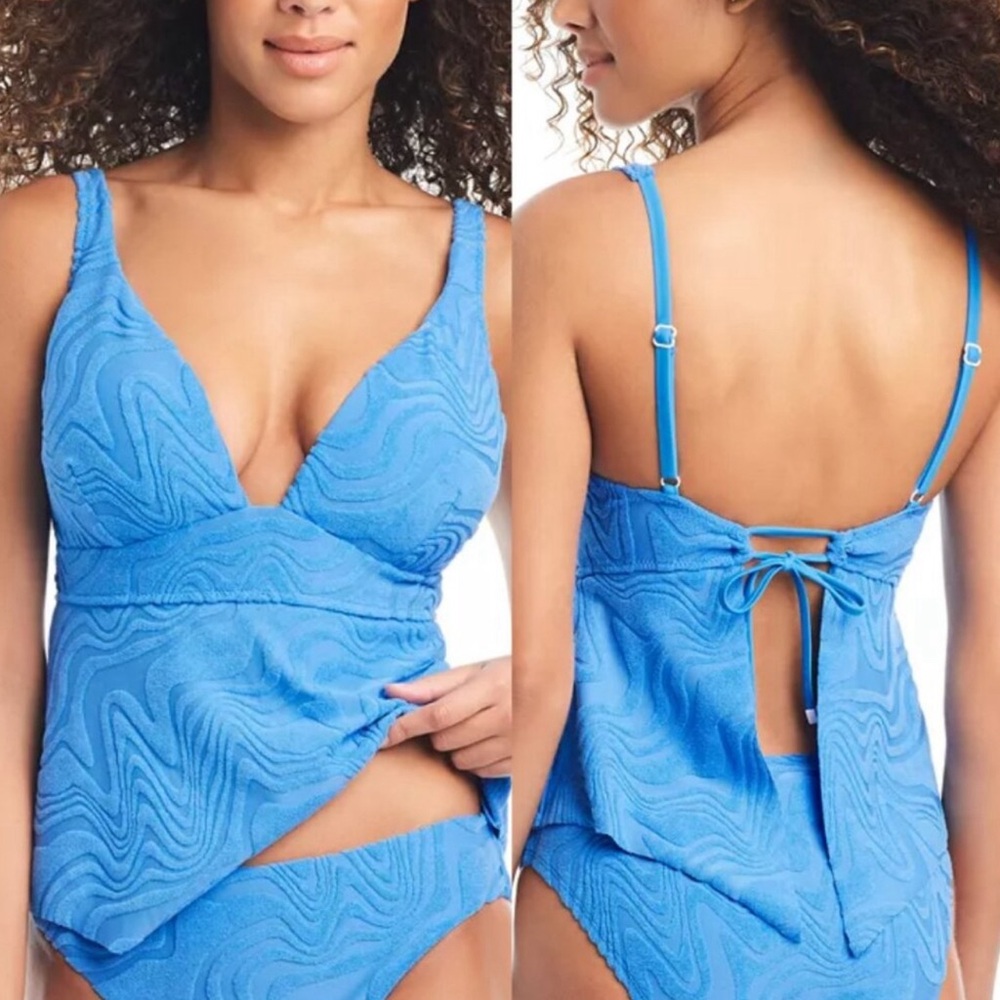 Bar lll Heat Wave Colbalt Blue Textured Terry Tankini Set L/M